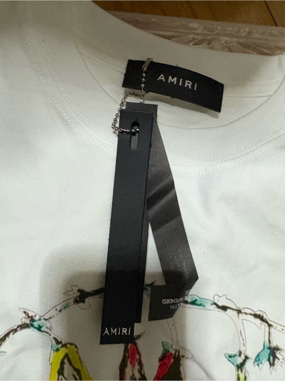 AMIRI White Tee with Multicolor Barbed-Wire Graphic